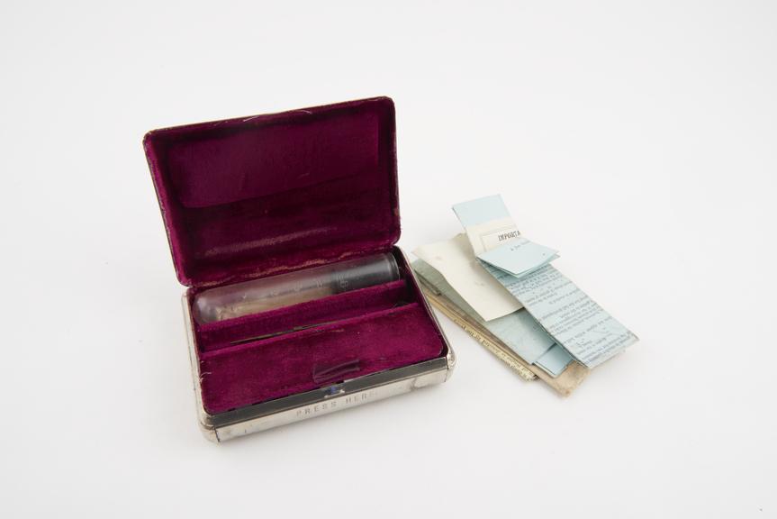 Urine test kit, in nickel plated case