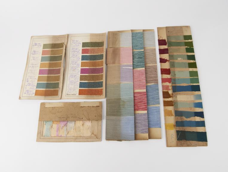 Bundle of test cards showing dye printing, 1912-1913
