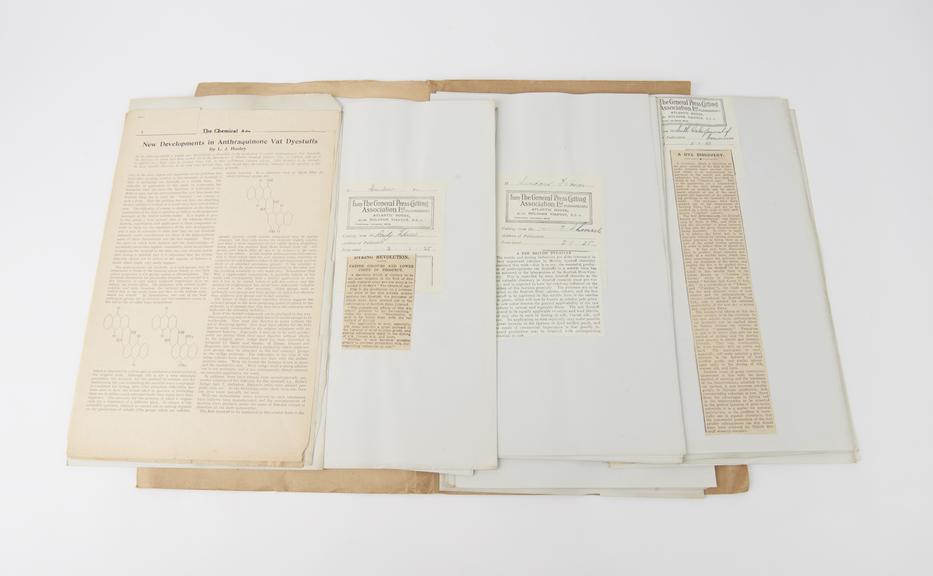 Folder of newspaper cuttings on Soledon Dyes, 1925