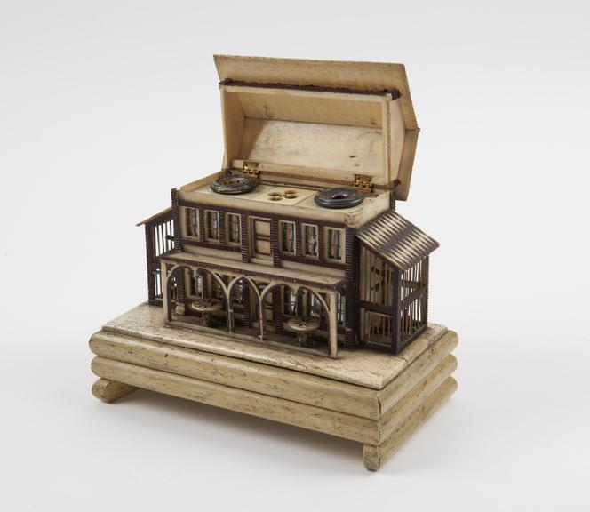 Bone ivory inkstand in the form of a house