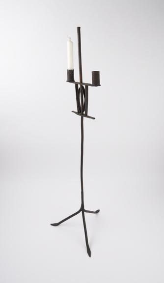 Standing iron candlestick for two candles