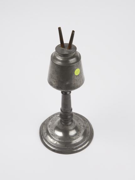 Pewter portable Camphine' lamp, c. 1840'