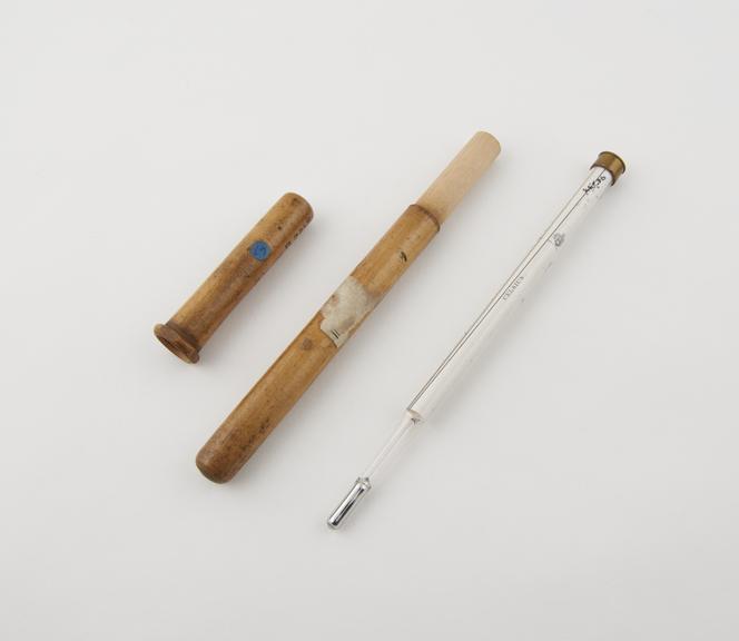 Clinical thermometer, centigrade, mercury, in boxwood case