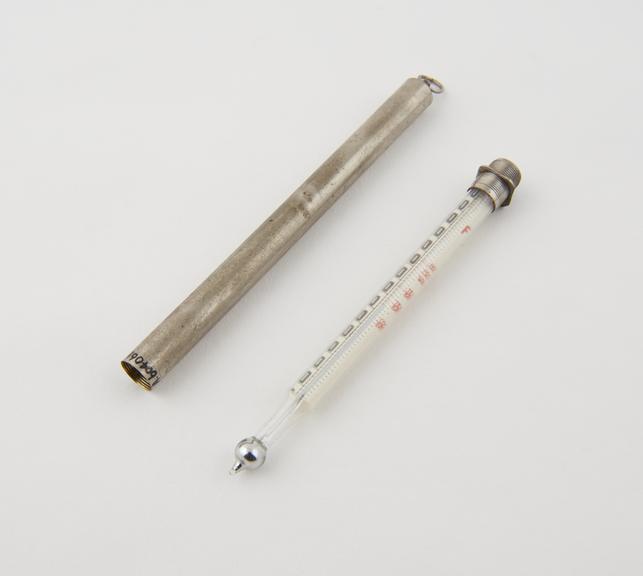 Bath thermometer, mercury in glass, in case