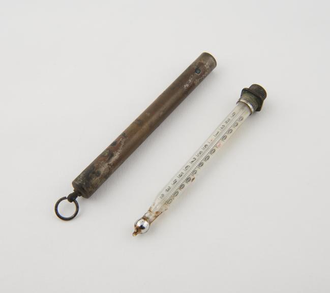 Thermometer, possibly clinical or for bath, mercury in glass