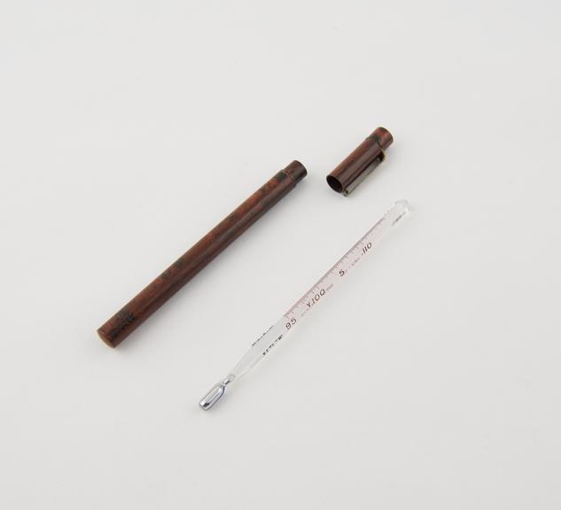 Thermometer, Fahrenheit, glass, in plastic case