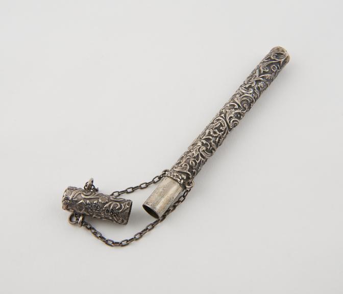 Silver thermometer case, ornate, Birmingham, 1901