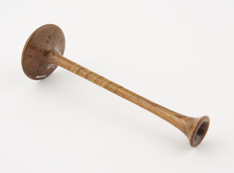 Monaural stethoscope made from roof timbers from Holyrood