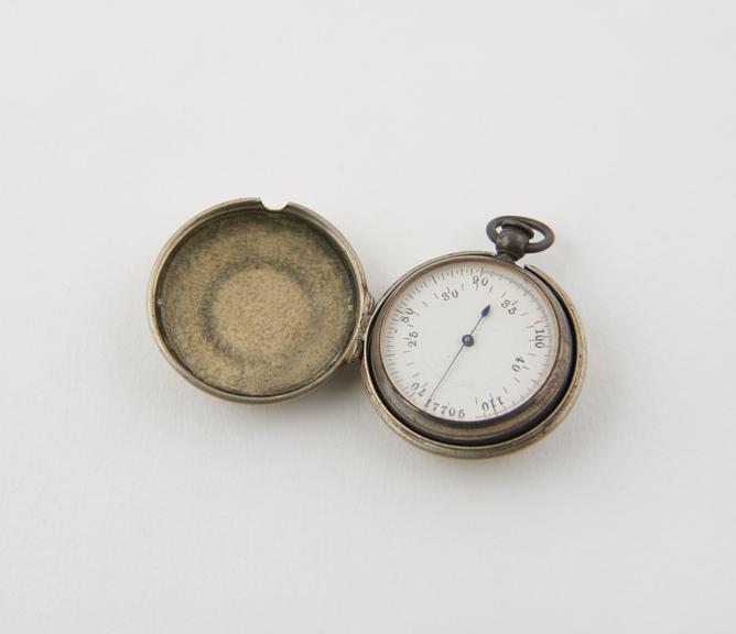 Thermometer, surface, watch-type metal and glass, in metal case