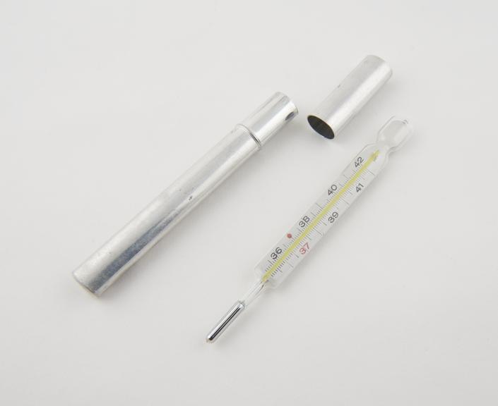 Thermometer, Centigrade, glass in aluminium case, European