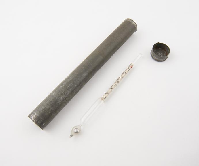 Glass hydrometer, case, invented by Cartier, owned by Dr.P.F