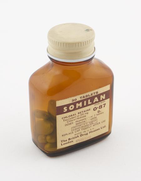 Bottle of Somilan' tablets, made in USA