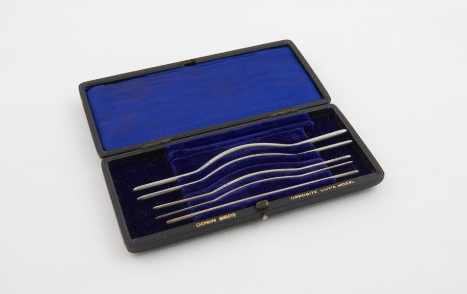 Set of Snell's nasal duct probes, plated metal, in leather case