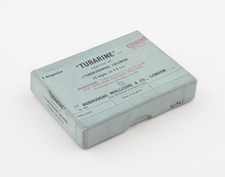 Ampoules of tubocurarine chloride, 5 of 6, in original carton