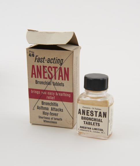 Bottle of 'Anestan' tablets, with instructions