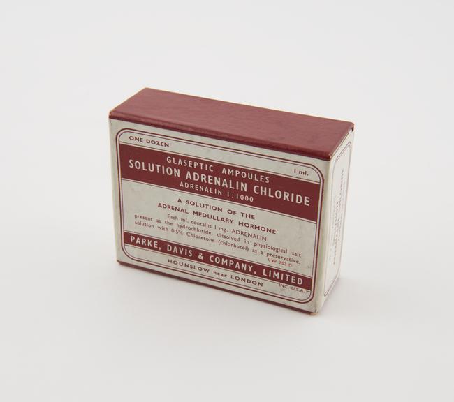 Twelve ampoules of adrenalin hydrochloride in original carton