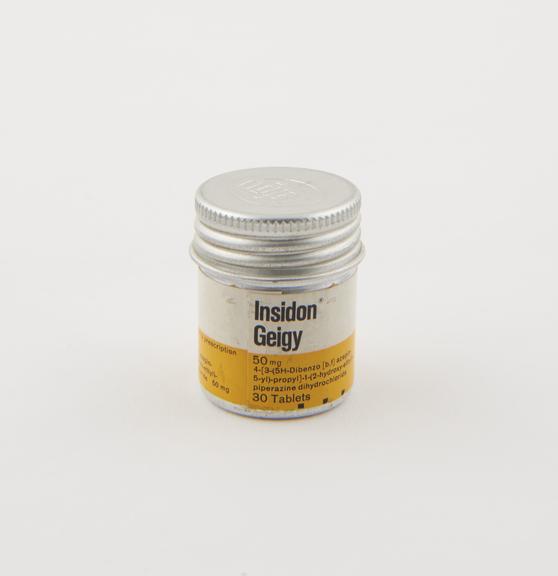 Canister of Insidon' tablets, by Geigy Pharmaceutical Co. Ltd