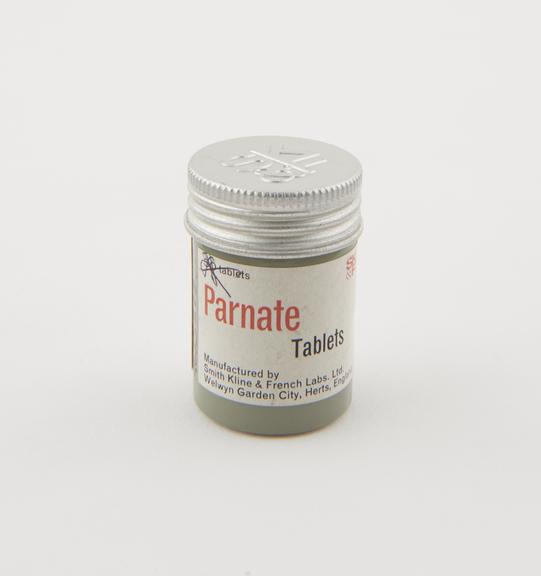 Metal bottle of Parnate tablets, by Smith, Kline and French