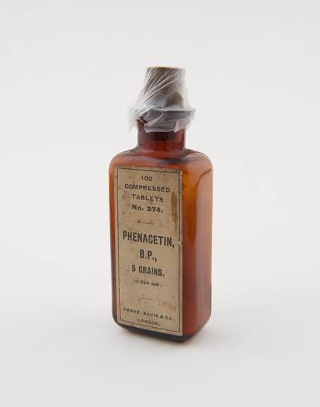 Bottle of phenacetin tablets, by Parke Davis