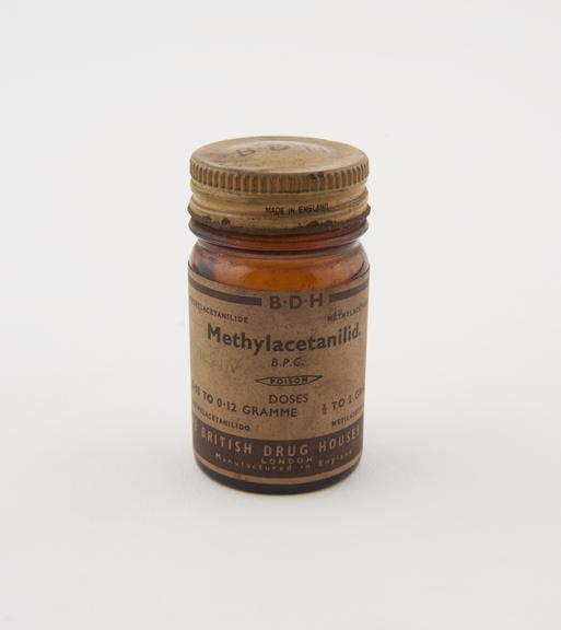 Bottle of methylacetanilide, by the British Drug Houses, Ltd