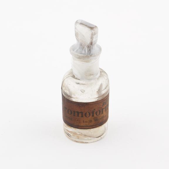 Glass bottle with glass stopper, originally contained bromoform