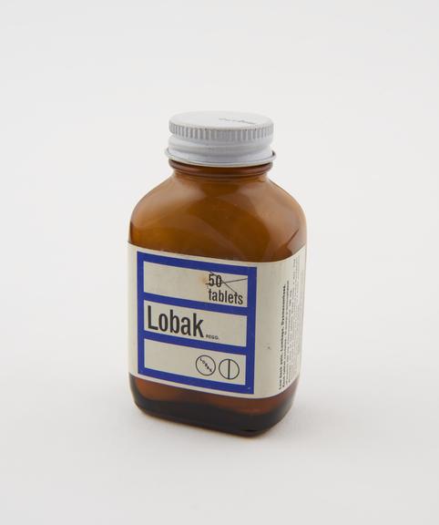 Bottle of Lobak' tablets, by the Bayer Products Co., English'