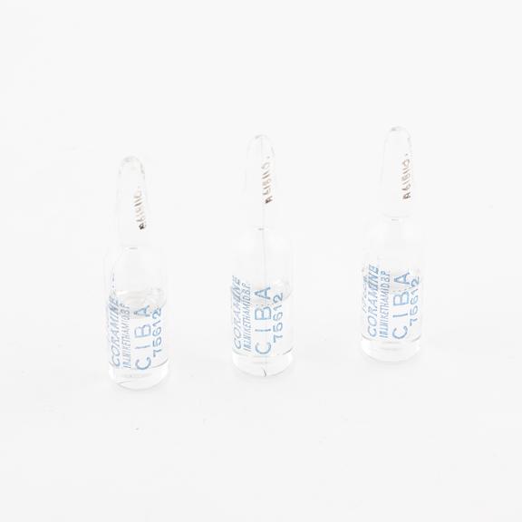 Three glass ampoules, 1