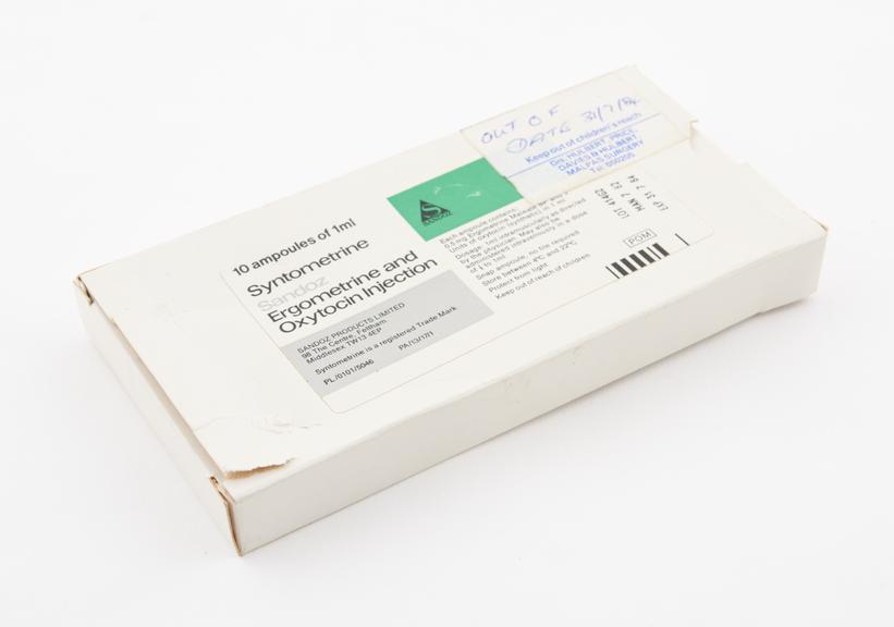 White cardboard box for 1x10 ampoulesof Syntometrine Injection