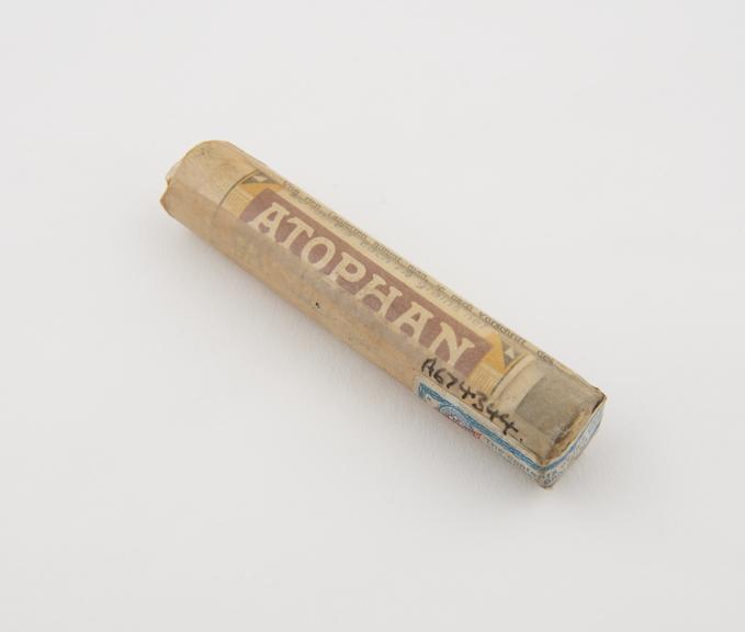 Glass phial, contains atophan tablets, made by E