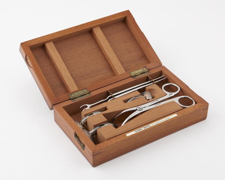 Tracheotomy set in wooden case from Air Ministry', by Down Bros