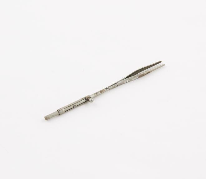 Aural(?) tweezer, German silver, probably English, 1870-1910