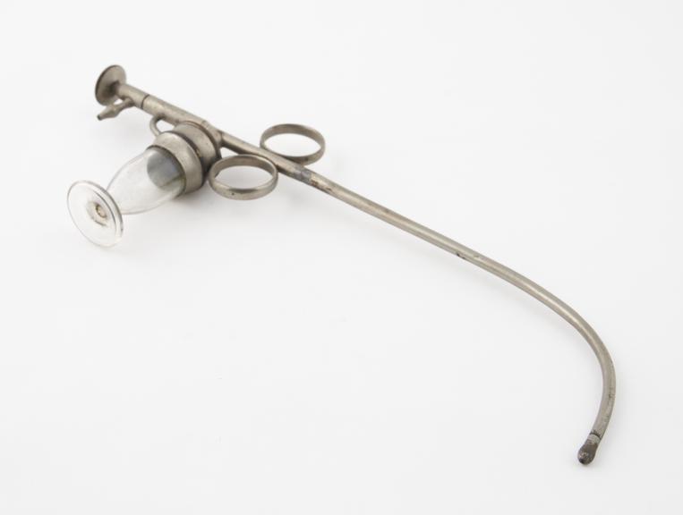 Laryngeal insufflator, glass and nickel plated brass