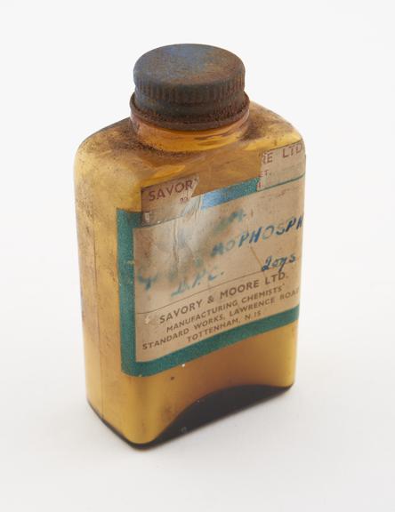 Bottle of unidentified drug, by Savory and Moore Ltd