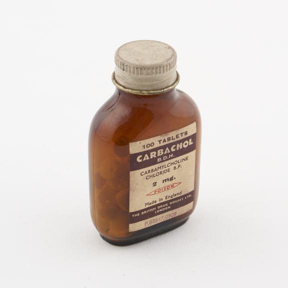 Bottle of carbachol tablets, by the British Drug Houses Ltd