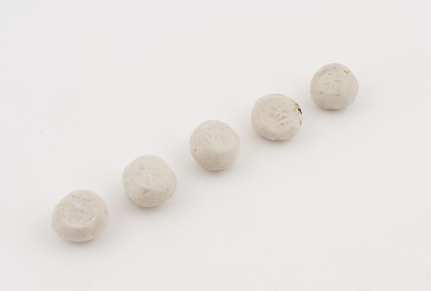 Five white clay terra sigillata, roughly spherical, from Malta