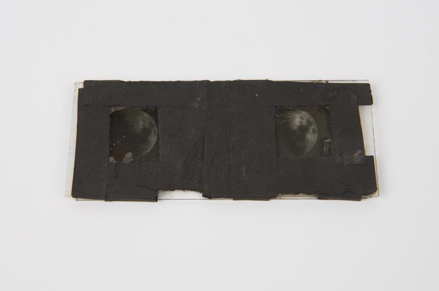 Pair of glass stereo view photographs of the full moon
