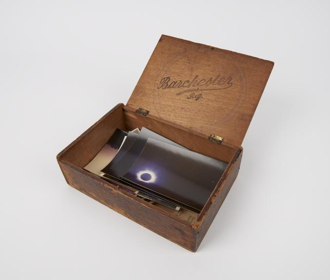 Small box of glass stereoviews in passe partout mounts