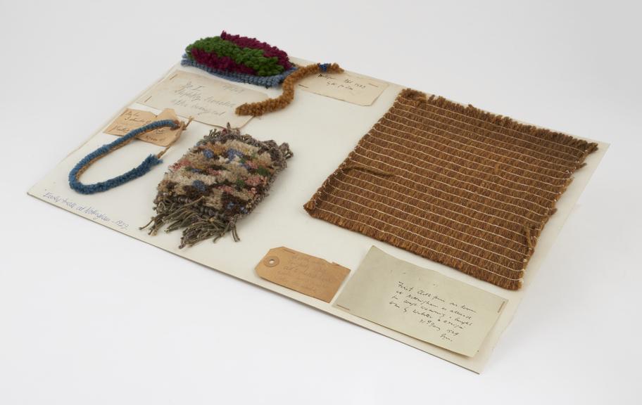 Mounted board of woollen fur/ladder samples