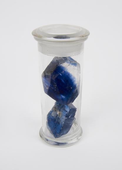 Two specimens of blue salt from Stassfurt, Prussia, in one jar.