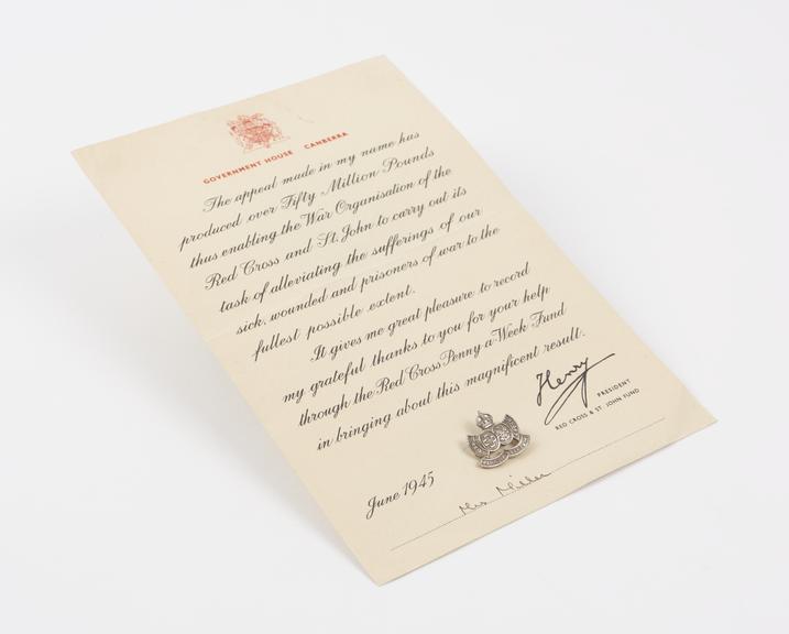 Letter to Mrs Althill from HRH Prince Henry thanking her for