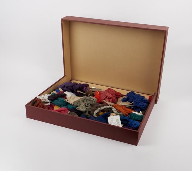 Collection of eighty samples of dyed wools with labels giving