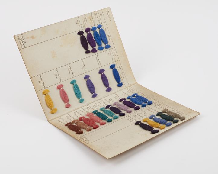 Card - sample of Caledon dyes on wool and cotton, 1922