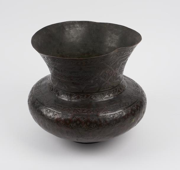 Large metal jar with chased decoration, Islamic