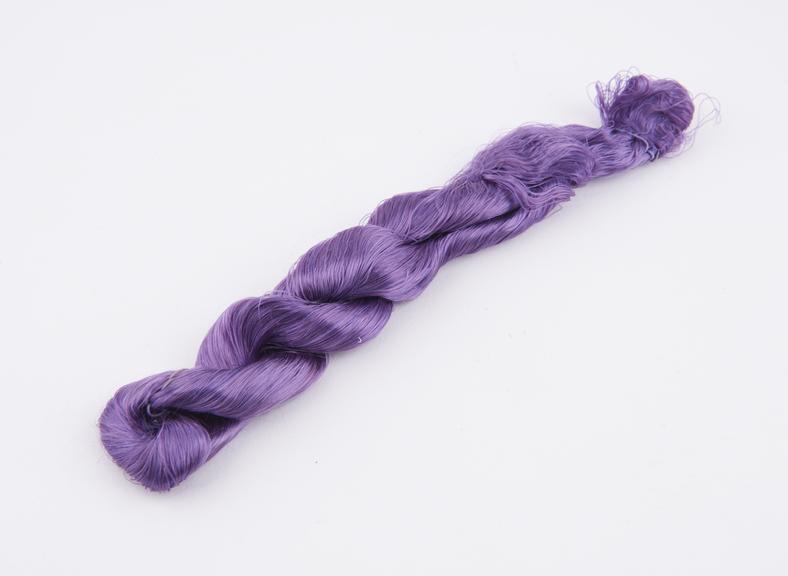 Purple viscose skein with associated label Mr Heaven