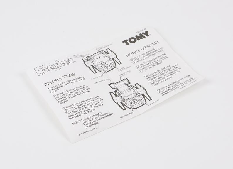 Instruction leaflet for Dingbot, manufactured by Tomy, 1980s