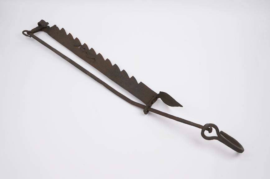 Pot hook, one of two, with ratchet, Sussex iron