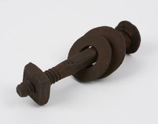 Circle headed nut with a square bolt and two circular washers