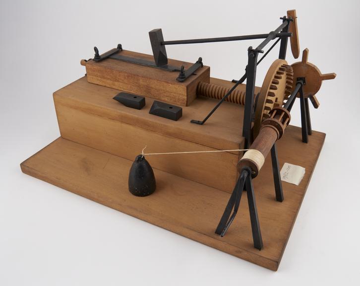 Model of file-cutting machine from design of Leonardo da Vinci