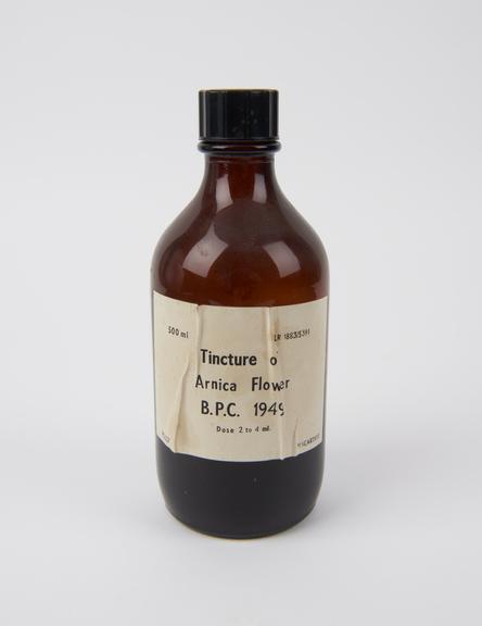 Tincture of arnica flower B.P.C. 1949. Dose 2 to 4ml. 500 ml