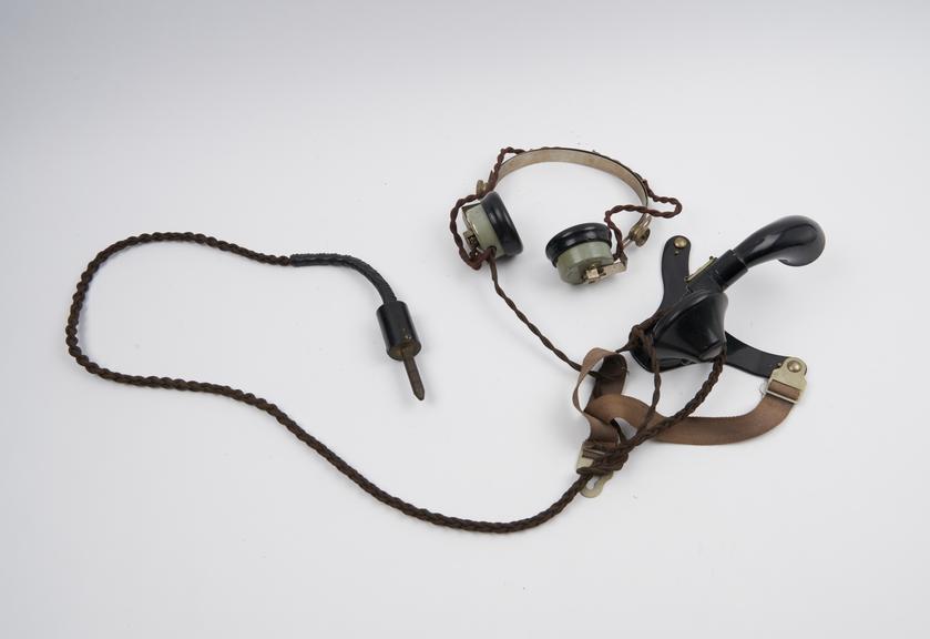 Telephone operator?s breastplate transmitter and headset